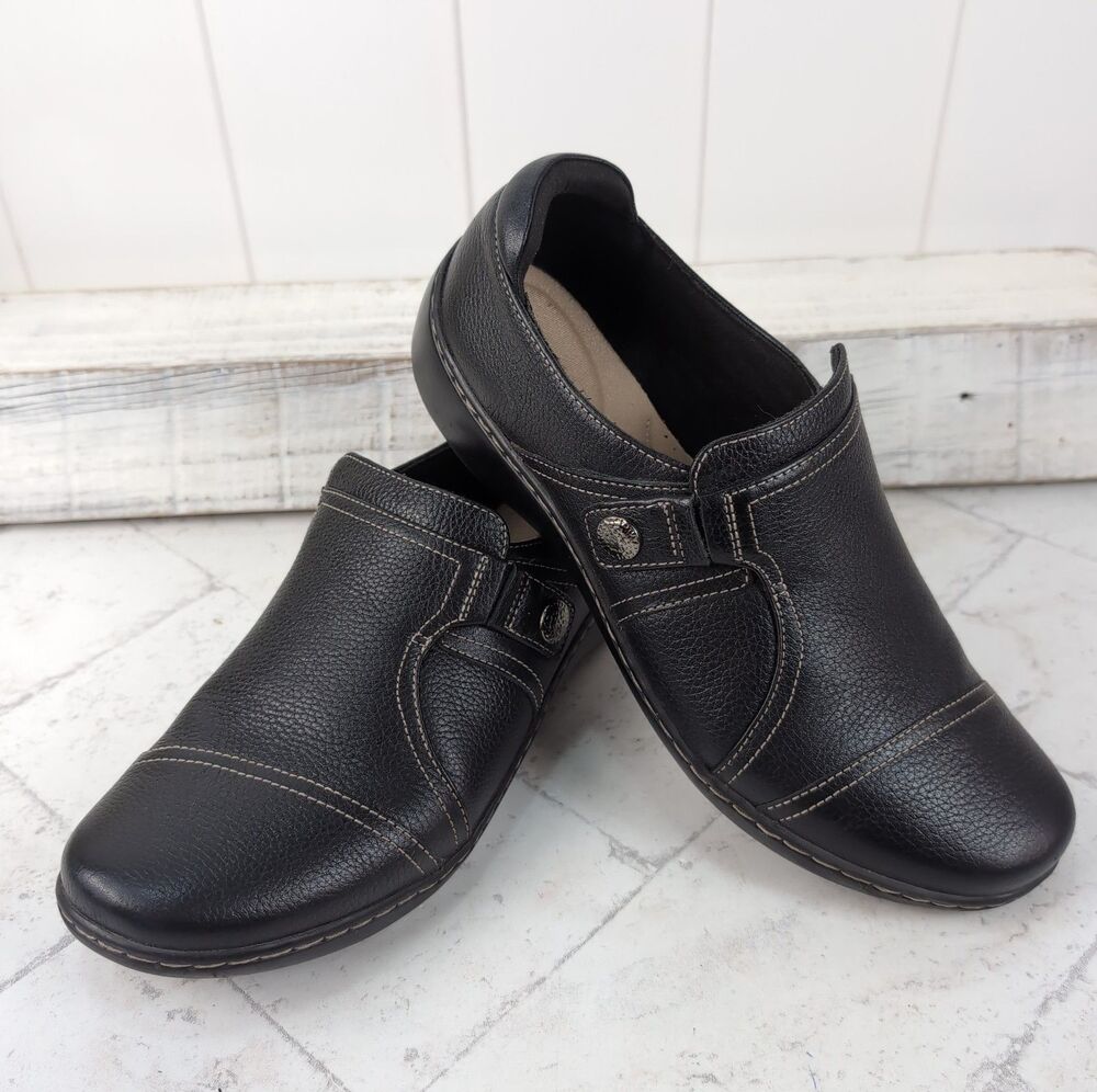 Clarks Cora Poppy Black Leather Loafers Comfort Shoes Loafers Women’s 9